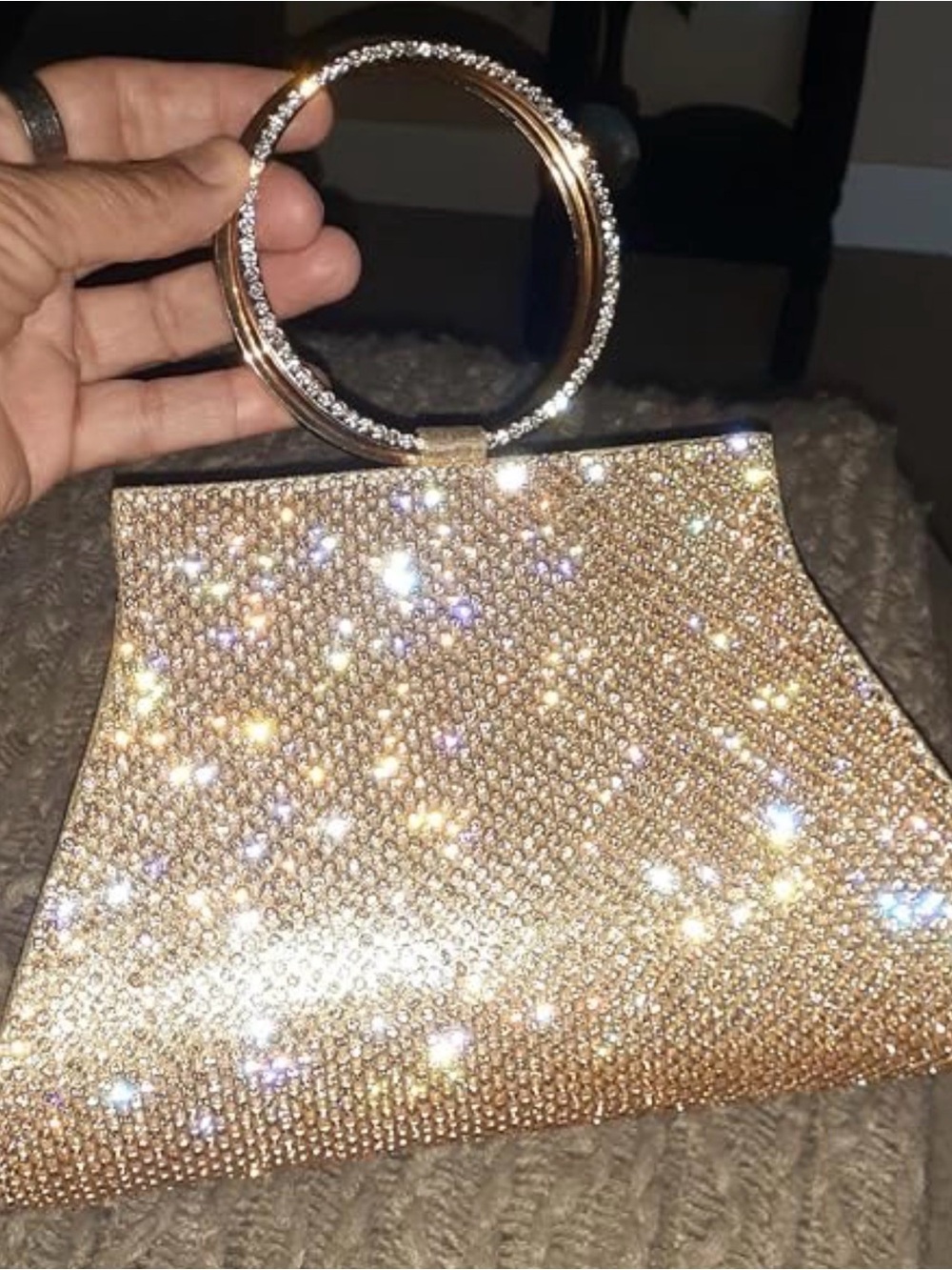 Gold Sparkle Crystal Evening Wristlet Bag